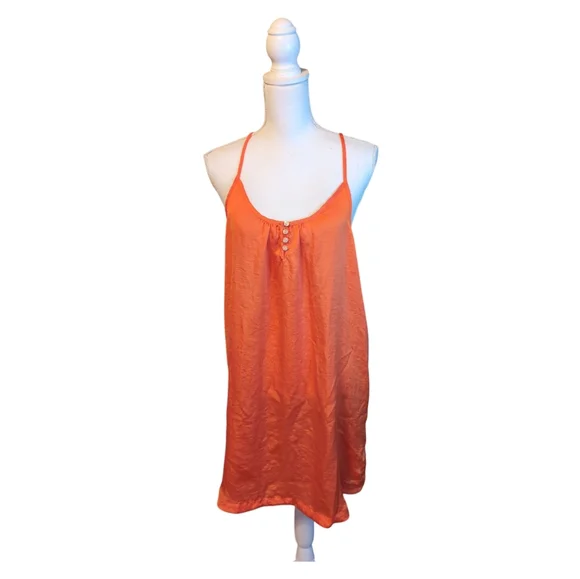 aerie Intimates Women's Satin Sleepwear Dress Adjustable Straps Orange Crush - Picture 1 of 14